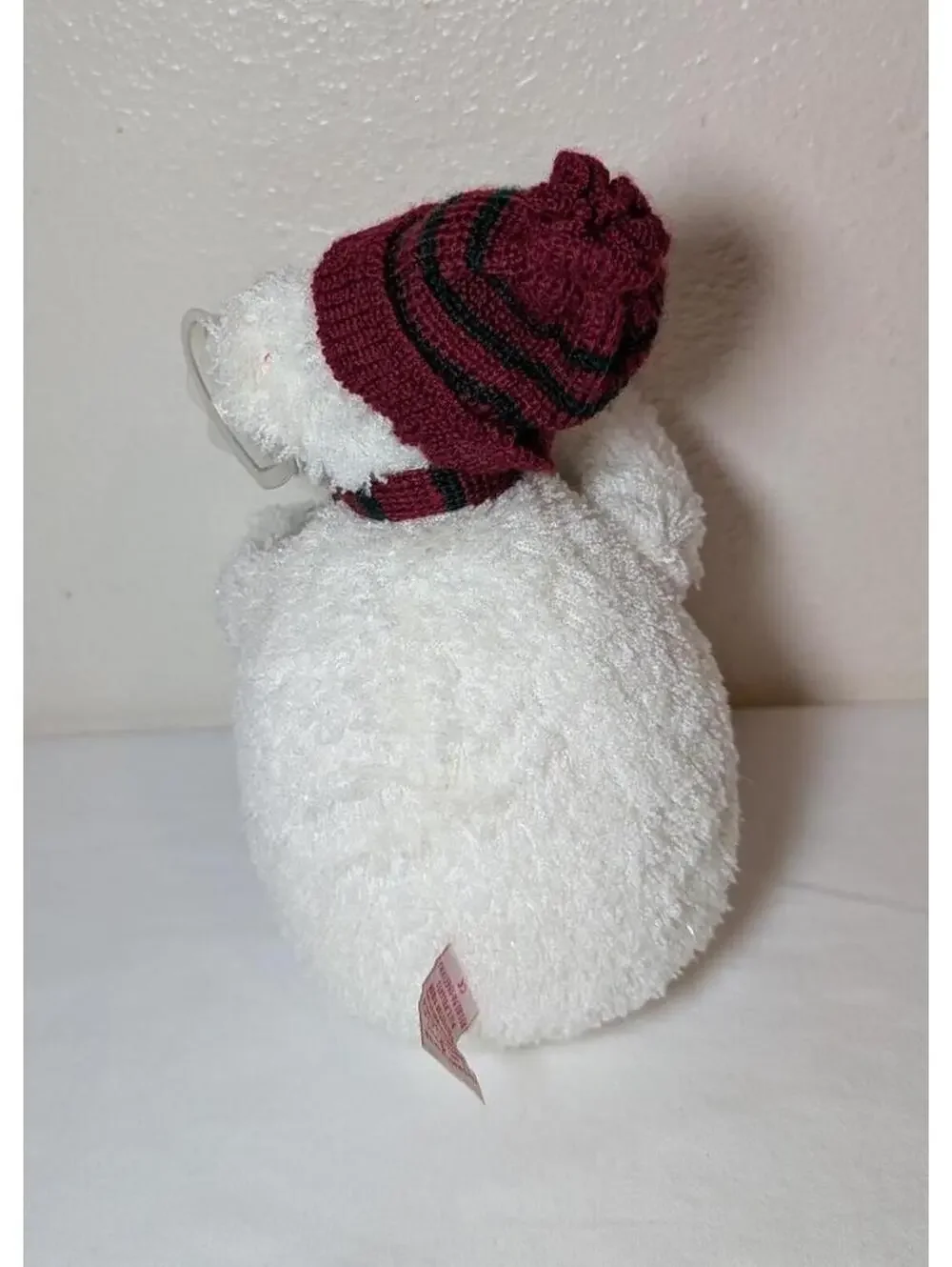 Ty Beanie Baby Snowman Plush Toy with Red and Black Striped Hat and Scarf
